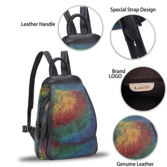 8396 Leather Backpack Retro Rucksack Casual College Bag Handmade Cowhide